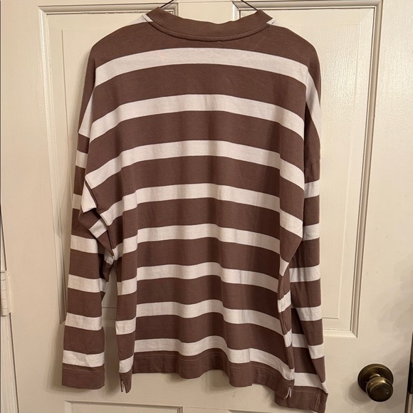 AYR The Early Mornings Tee Striped Brown and White Long Sleeve Shirt size Medium - Picture 9 of 9